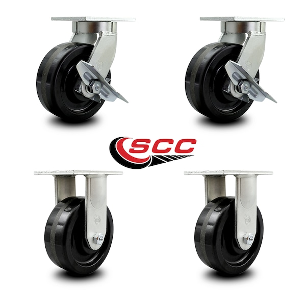 8 Inch Extra Heavy Duty Phenolic Wheel Swivel Caster Brakes 2 Rigid SCC, 2PK